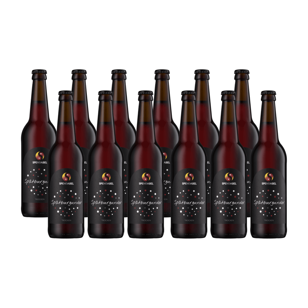 12 mal SPENDABEL Spätburgunder VDP Ortswein trocken 2021 in 0,5 Liter Bierflaschen ohne Hintergrund