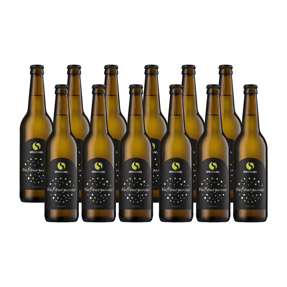 12 mal SPENDABEL Weißburgunder VDP Ortswein trocken 2023 in 0,5 Liter Bierflaschen ohne Hintergrund