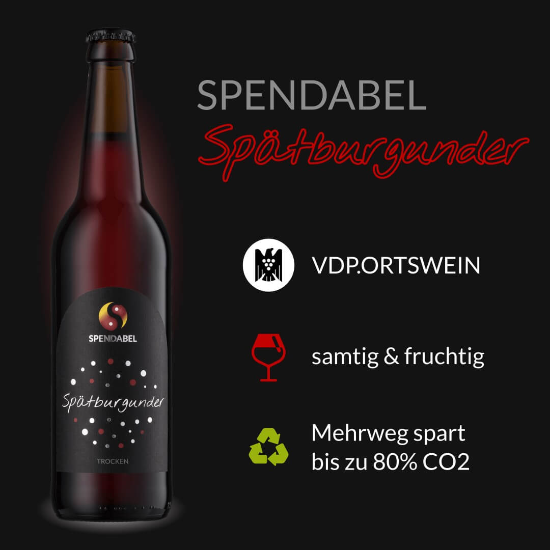 Spätburgunder VDP Ortswein trocken 2021 in einer 0,5 Liter Bierflasche auf schwarzem Hintergrund