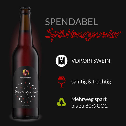 Spätburgunder VDP Ortswein trocken 2021 in einer 0,5 Liter Bierflasche auf schwarzem Hintergrund