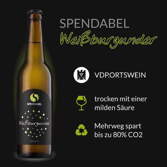 Weißburgunder VDP Ortswein trocken 2023 in einer 0,5 Liter Bierflasche auf schwarzem Hintergrund