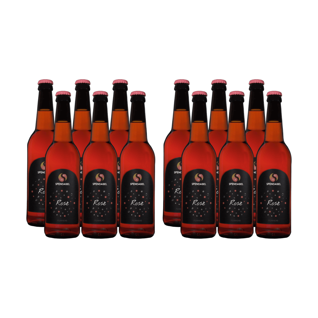 12 mal SPENDABEL Rosé aus ökologischem Anbau trocken 2021 in 0,5 Liter Bierflaschen ohne Hintergrund