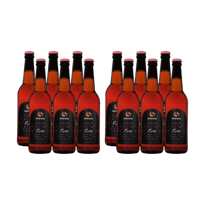12 mal SPENDABEL Rosé aus ökologischem Anbau trocken 2021 in 0,5 Liter Bierflaschen ohne Hintergrund