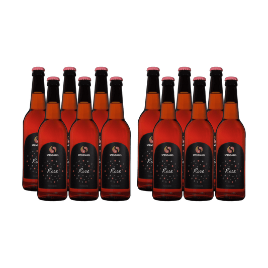 12 mal SPENDABEL Rosé aus ökologischem Anbau trocken 2021 in 0,5 Liter Bierflaschen ohne Hintergrund