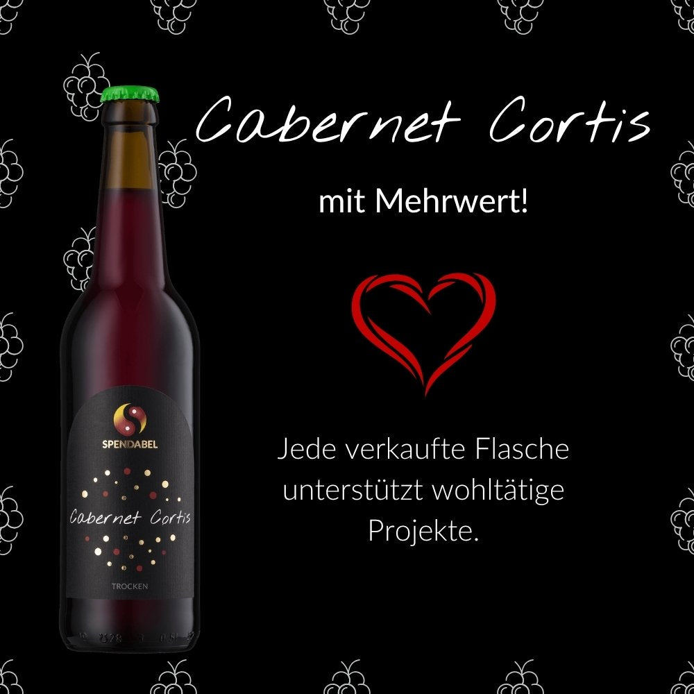 Sozialer Mehrwert: Jede Flasche SPENDABEL Wein spendet für den guten Zweck. Grafik mit Herz-Icon zum sozialen Projekt-Support.