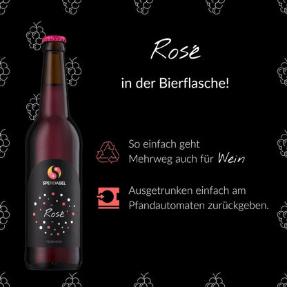 Umweltfreundlicher Weingenuss: Dank der handelsüblichen Bierflaschen ist die Rückgabe im Supermarkt-Pfandsystem problemlos möglich.