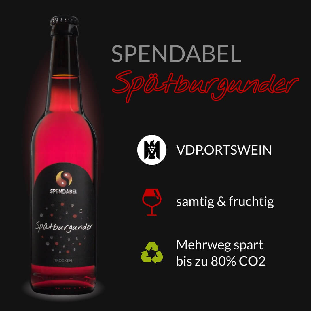 Spätburgunder VDP Ortswein trocken 2021 in einer 0,5 Liter Bierflasche auf schwarzem Hintergrund