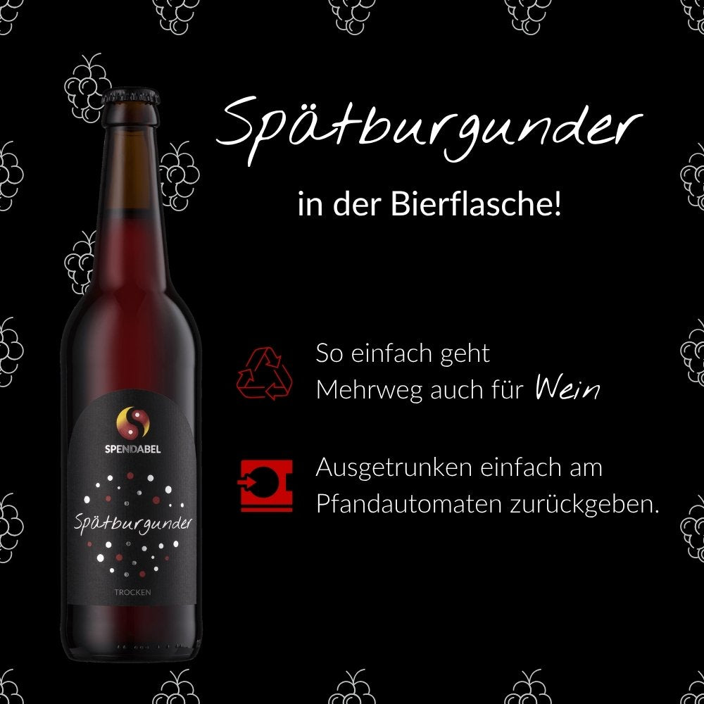 So einfach ist Mehrweg für Wein: Die SPENDABEL Flaschen passen in jeden gängigen Pfandautomaten im Supermarkt.